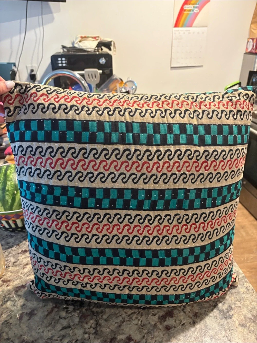 Urban Renewal Floral Patchwork Pillow in Teal, Pink, Black